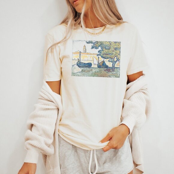 Van Gogh Boats Graphic Tee Artistic Design TShirt Art Lover Top - Picture 3 of 6